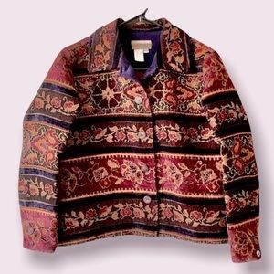Vintage Coldwater Creek Blazer Size Small Petite Floral Print Tapestry Button-Up